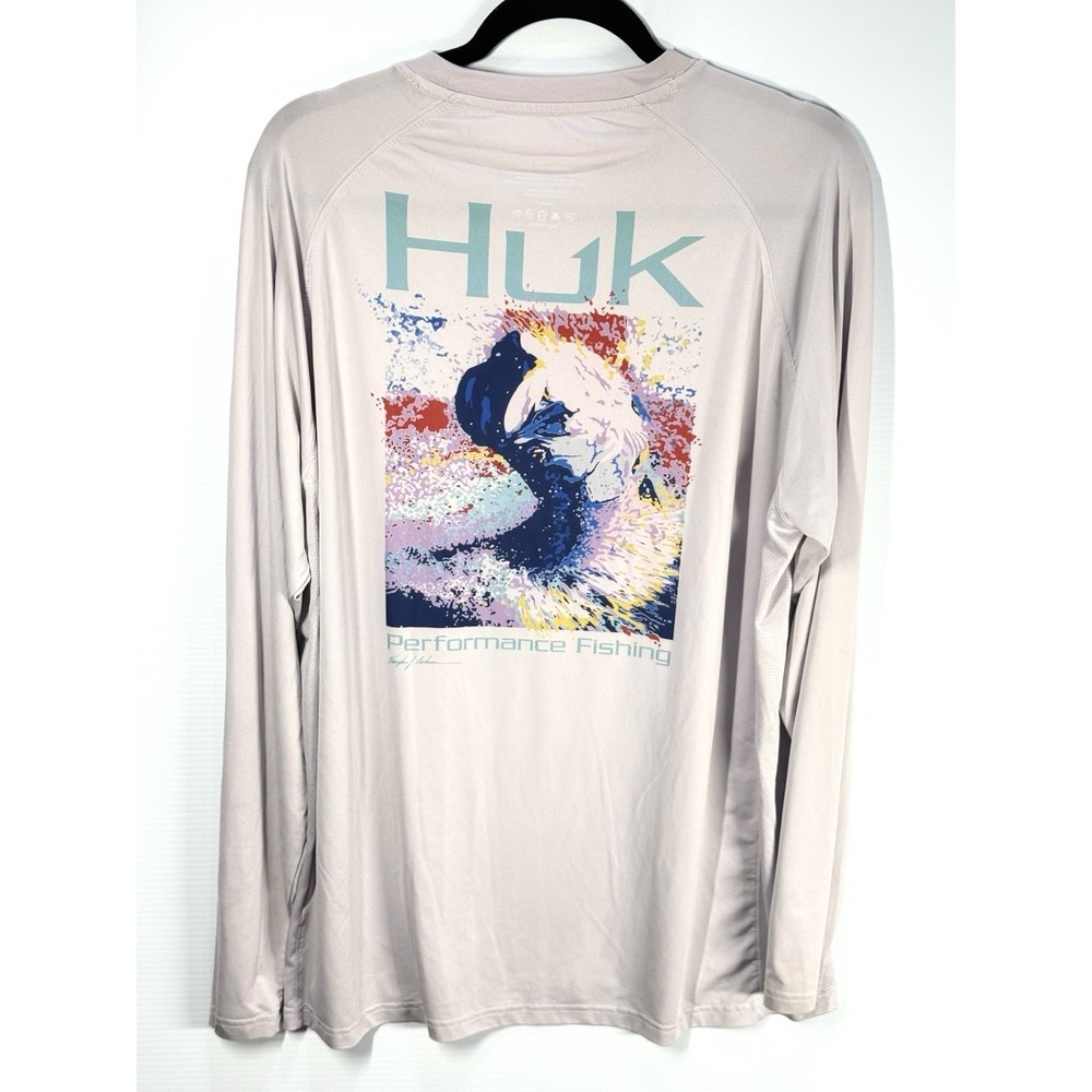 HUK Performance Shirt Mens Large White Long Sleeve Fishing Performance Fish